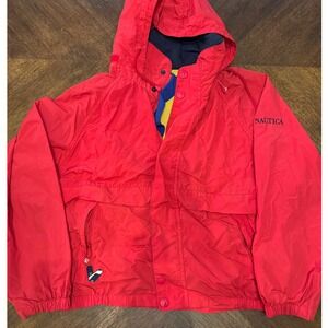 Nautica‎ Red Hooded Windbreaker Jacket Mens Medium M Pullover |P1